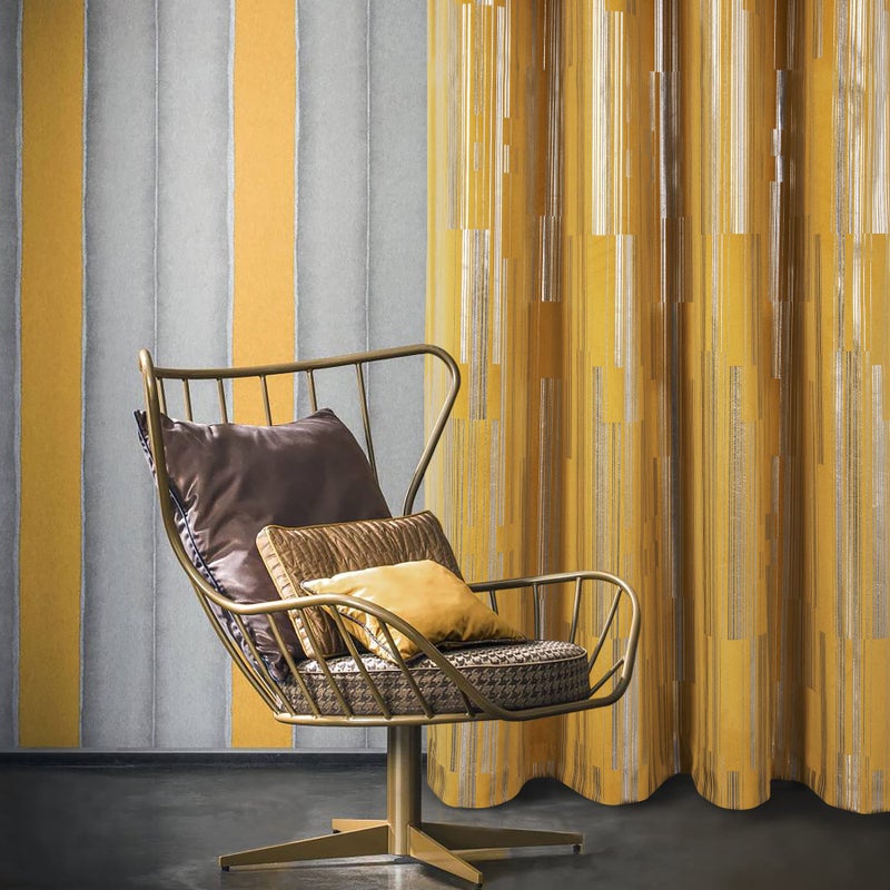always4u Yellow Soft Velvet Curtains for Living Room Bedroom Luxury Foil Print Grommet Curtains 108 Inches Long Silver Foil Print Window Treatments Set of 2 - Image 3